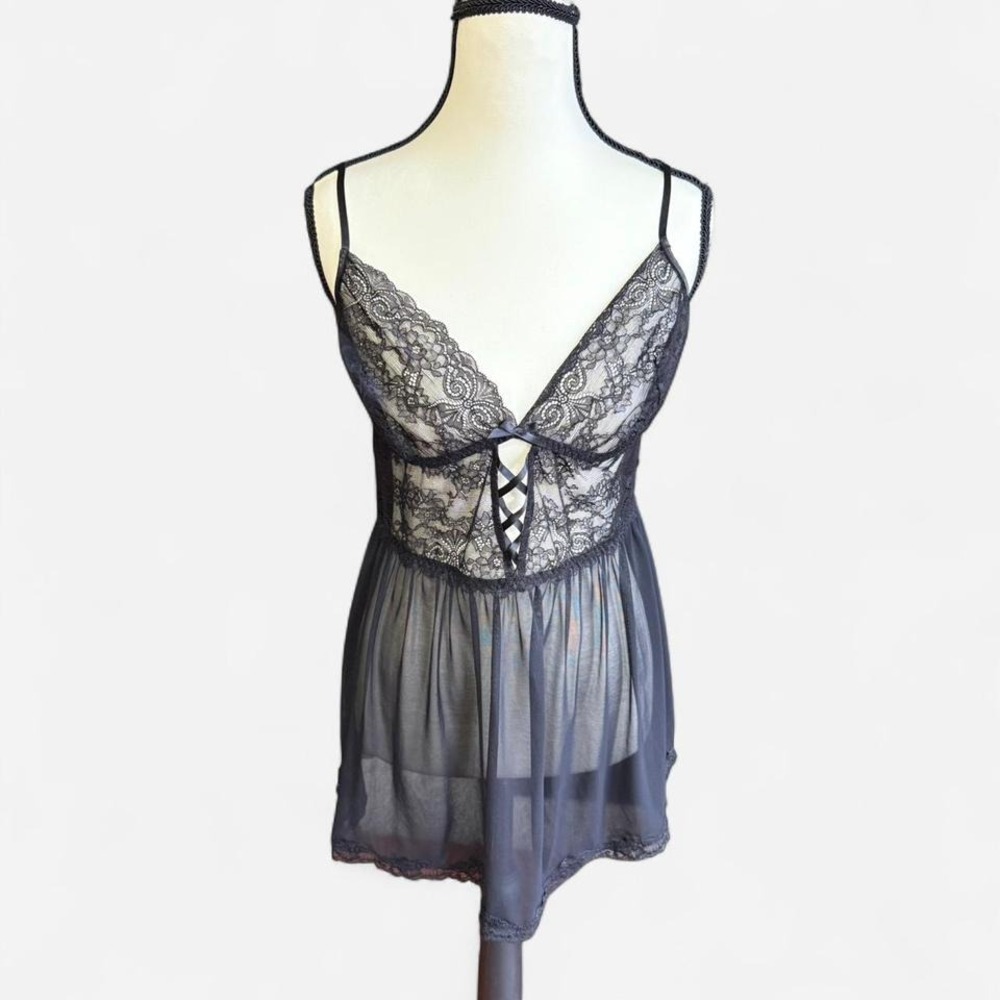 Black Sheer Lace Adore Me Chemise‎